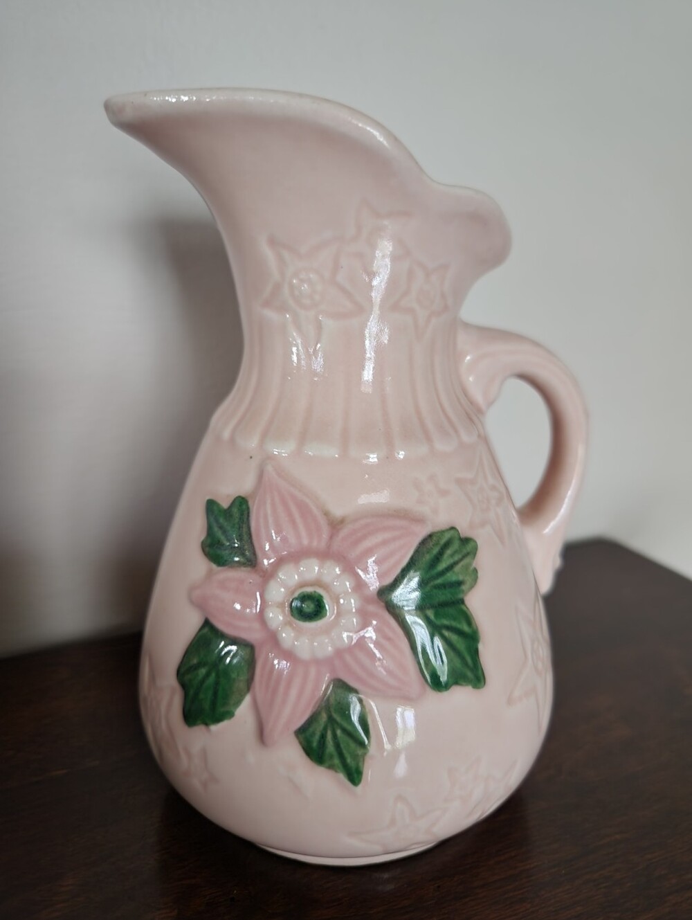 1940s Hull USA Pottery Star Flower Pink Pitcher
